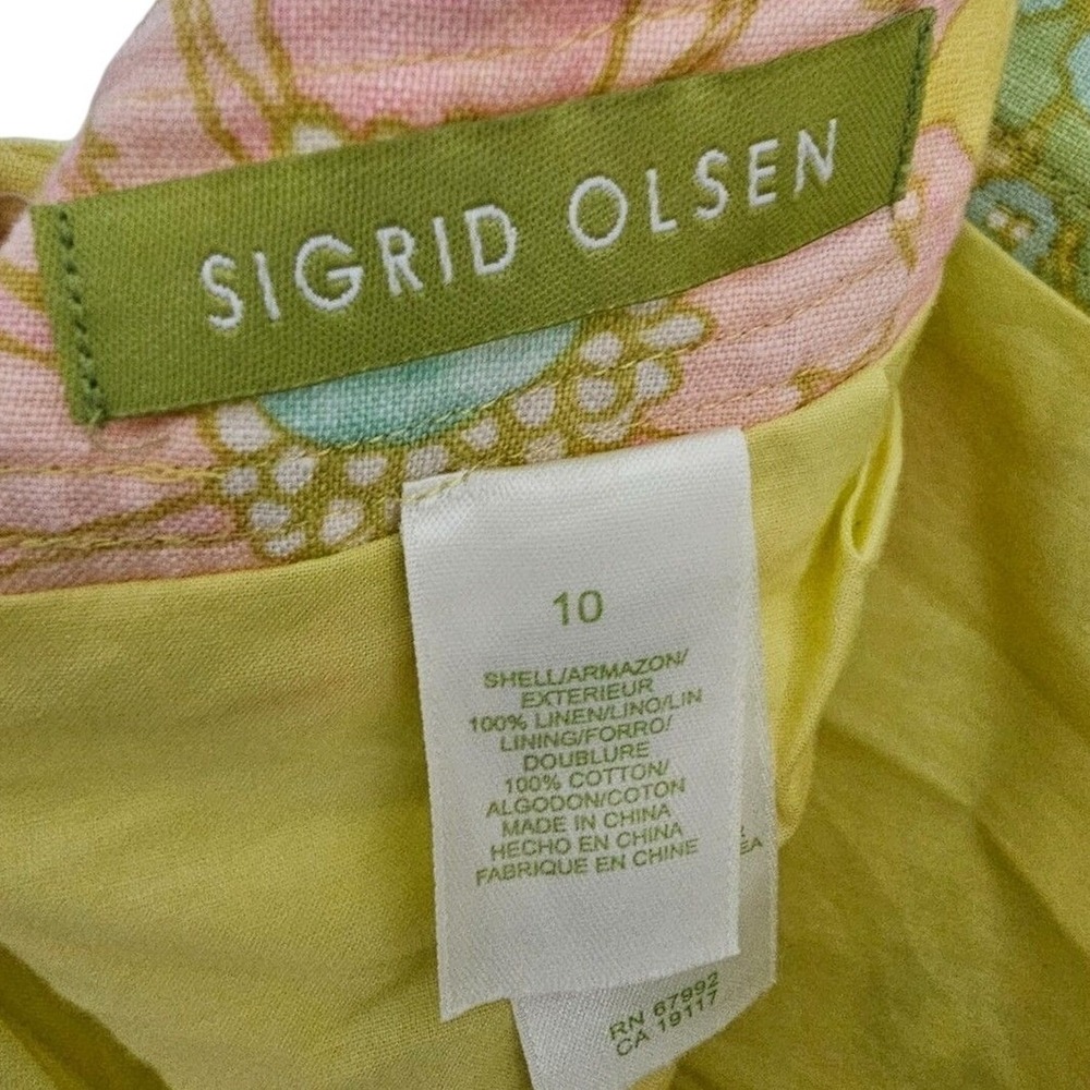 Sigrid Olsen Womens Yellow Floral Paisley 100% Linen Pencil Skirt Size 10 - Picture 4 of 6